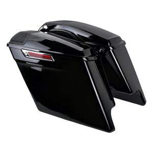 LU000804 hcmotorku Gloss Black 5 Inch Stretched Saddlebags with Audio Lids for harley