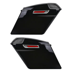 LU000804 hcmotorku Gloss Black 5 Inch Stretched Saddlebags with Audio Lids for harley - Chrome latch