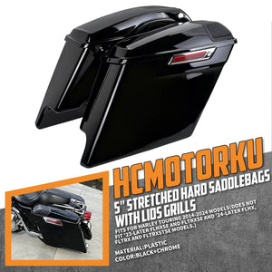 LU000804 hcmotorku Gloss Black 5 Inch Stretched Saddlebags with Audio Lids for harley touring