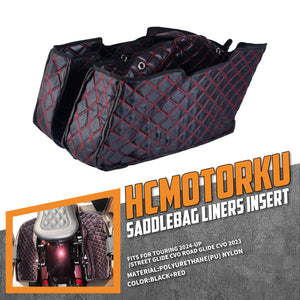 LU001602_HCmotorku_Red Stitching Saddlebag Liners Carpet Inserts For Harley Touring ‘24-Up CVO Road Street Glide ’23
