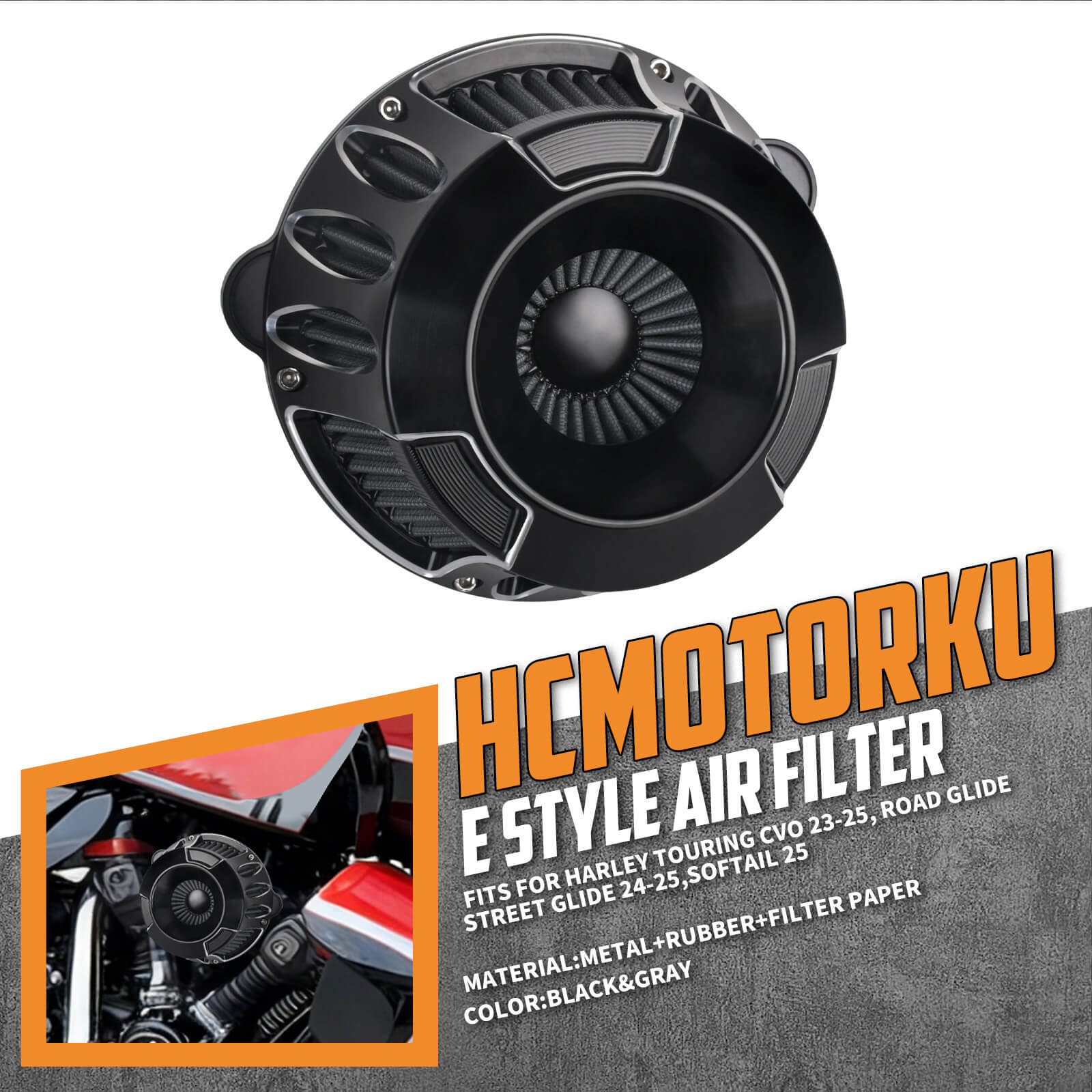 MP153-E HCmotorku CNC Air Cleaner with Grey Intake for Harley 2023-2025 CVO Road Glide Street Glide 2025 Softail 