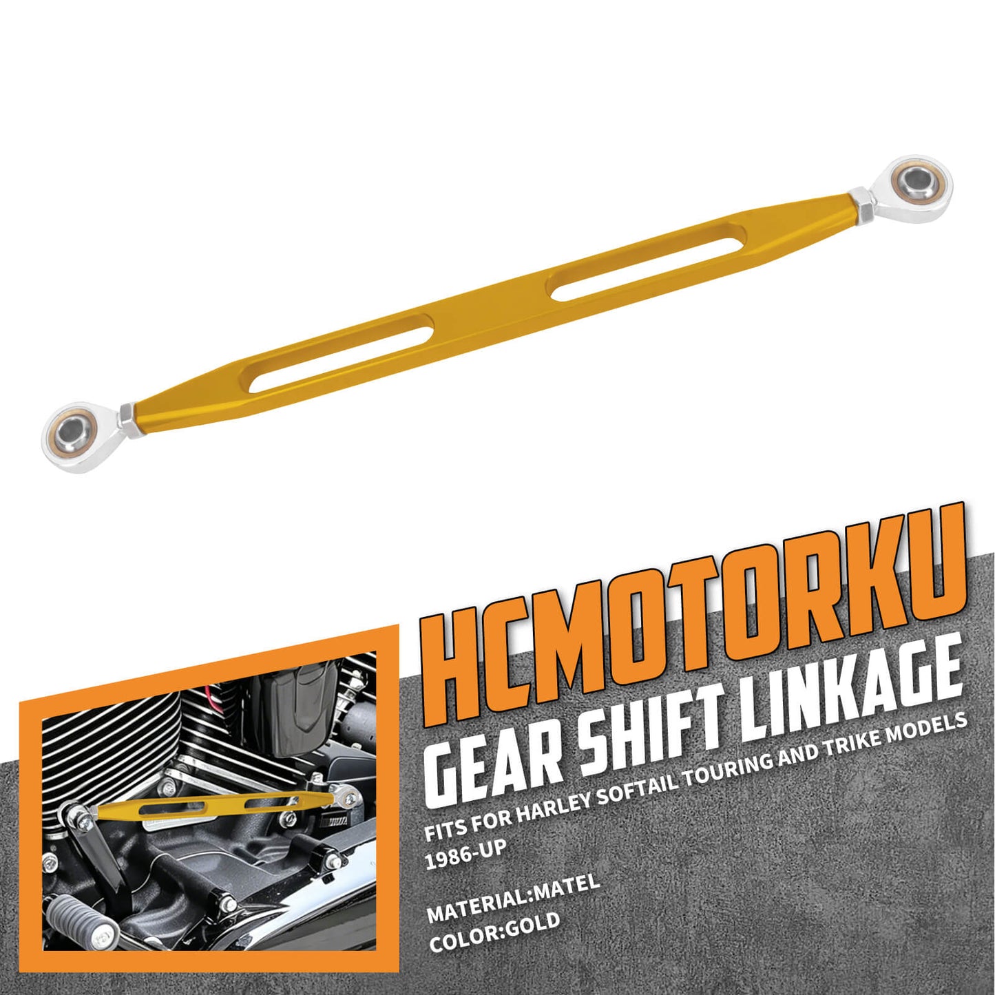 PE002702_HCmotorku_Premium Aluminum Shift Linkage Shifter Gear Link For Harley Touring Softail '86-'25 Gold