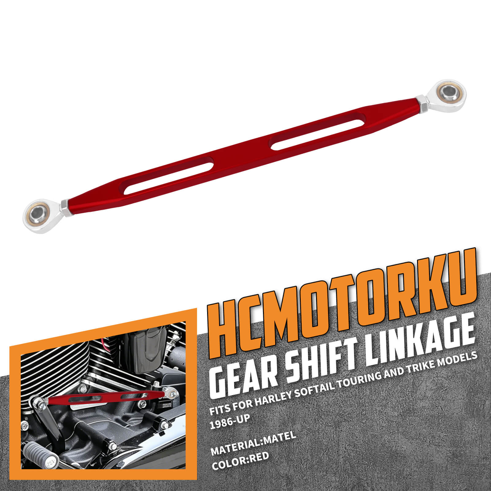 PE002703_HCmotorku_Premium Aluminum Shift Linkage Shifter Gear Link For Harley Touring Softail '86-'25 Red