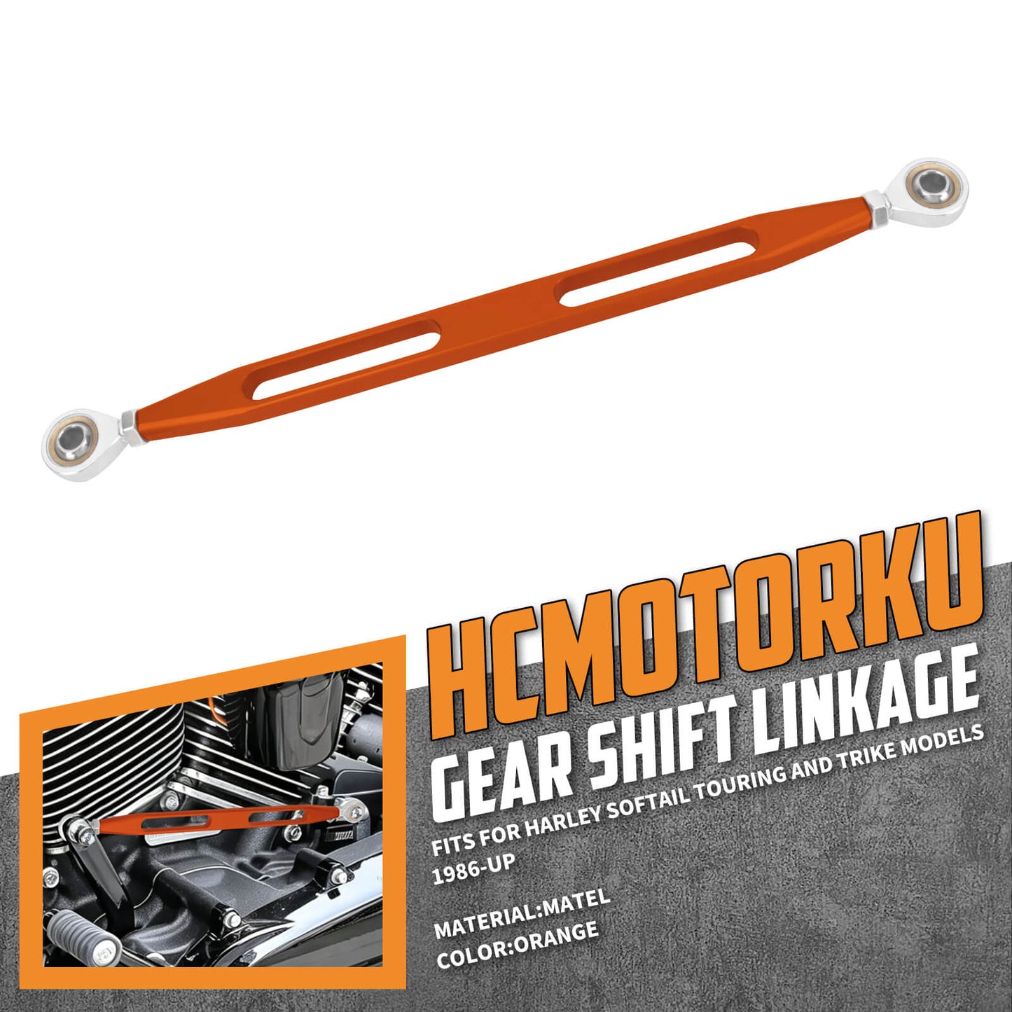 PE002704_HCmotorku_Premium Aluminum Shift Linkage Shifter Gear Link For Harley Touring Softail '86-'25 Orange