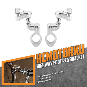 PE009701 HCmotorku Chrome 1”/1.25” Engine Guard Footpeg Mount for Harley Yamaha Honda Kawasaki 