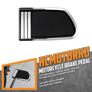 PE016602 HCmotorku Wide Anti-Slip Black and White Aluminum Brake Pedal Pad for Harley Softail Street Fat Bob ‘18-’25