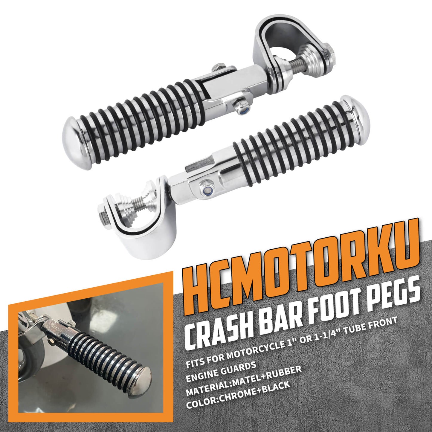PE016802_HCmotorku_Chrome Highway Footpegs Crash Bar Footpegs for Honda Yamaha Harley Softail Touring Dyna Touring