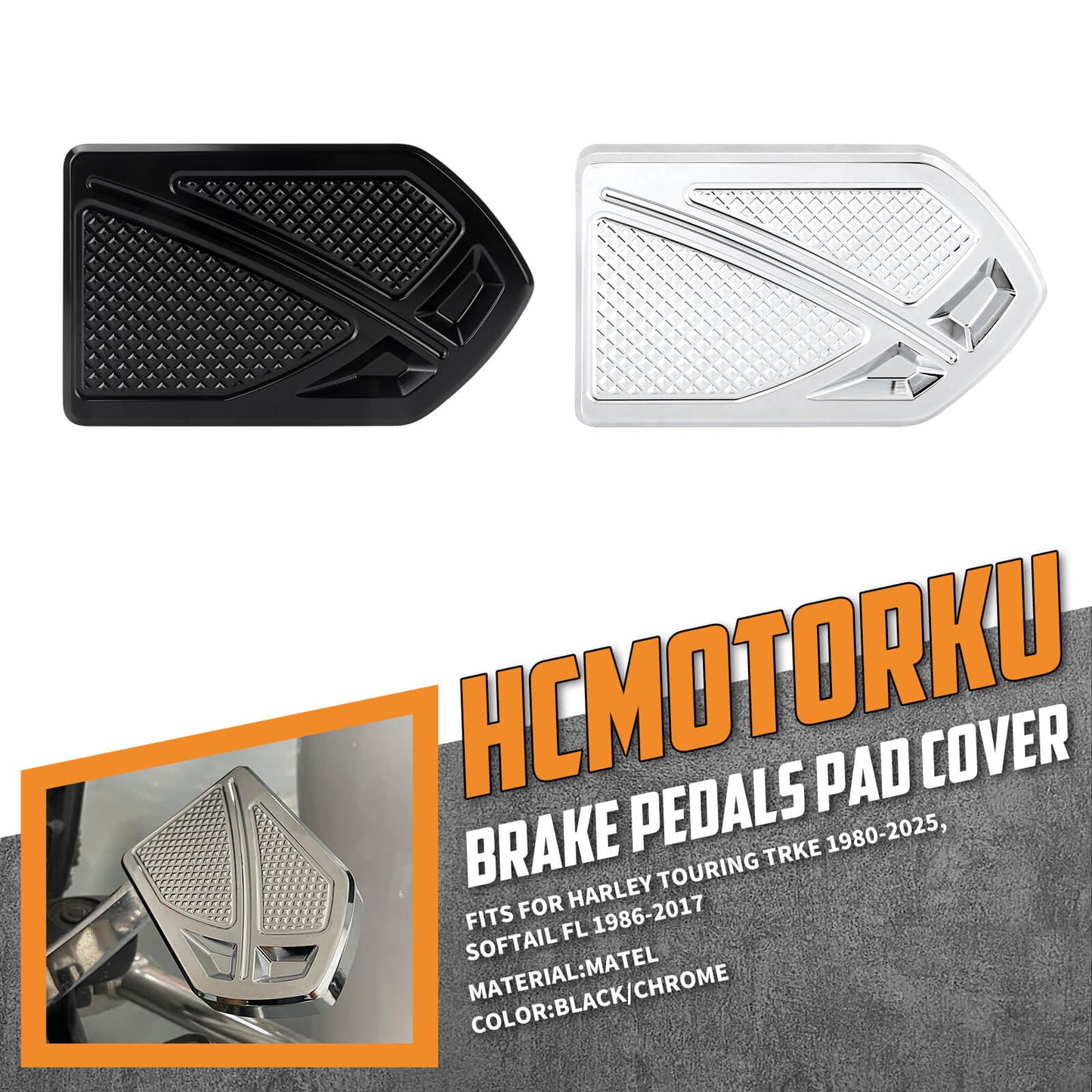 PE0171 HCmotorku Phantom Brake Pedal Pad for Harley Softail ‘86-’17 Touring ‘80-Later Dyna Switchback ‘12-’16