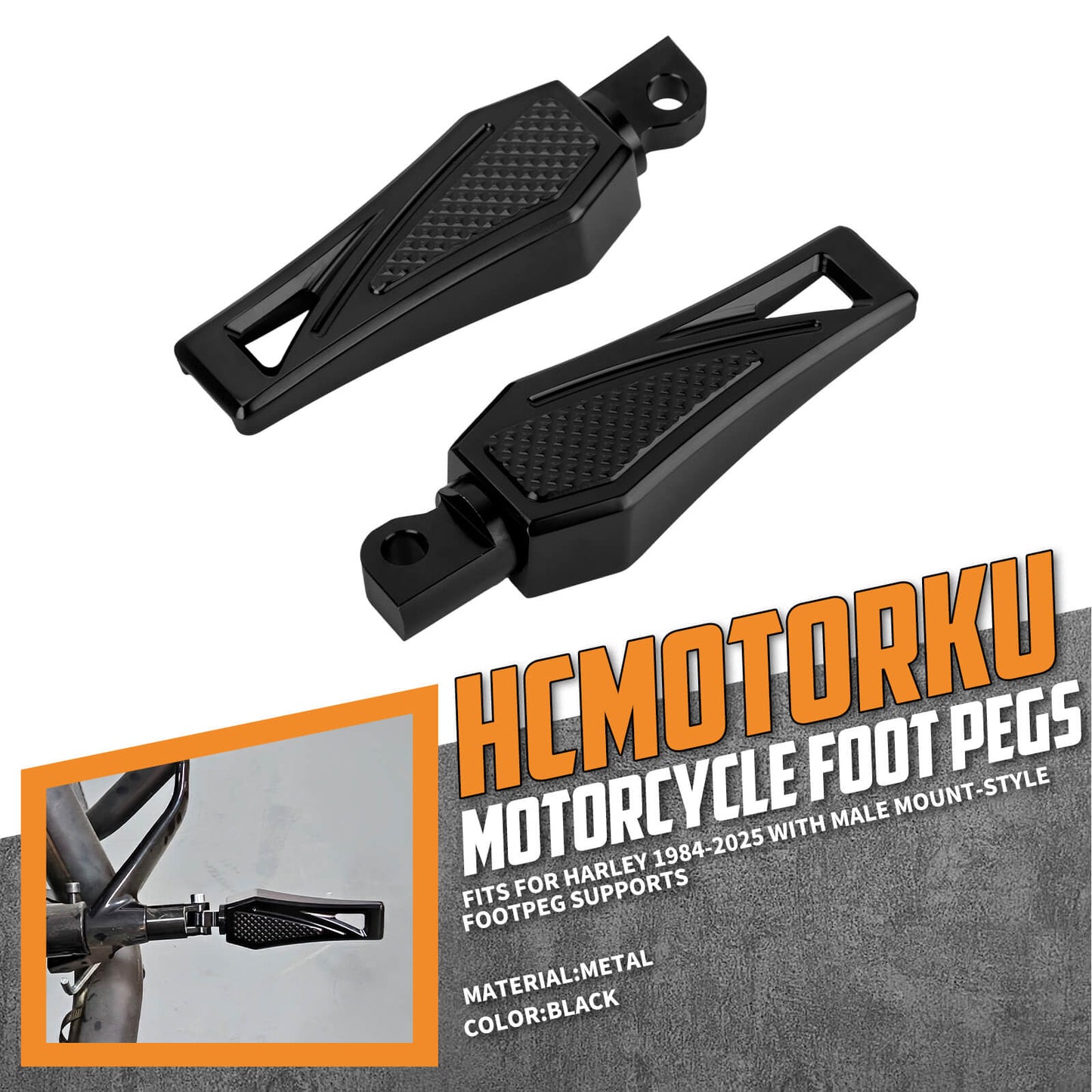 PE017201 HCmotorku Black Motorcycle Footpegs Footboards for Harley Softail Touring Electra Glide Road Glide Road King