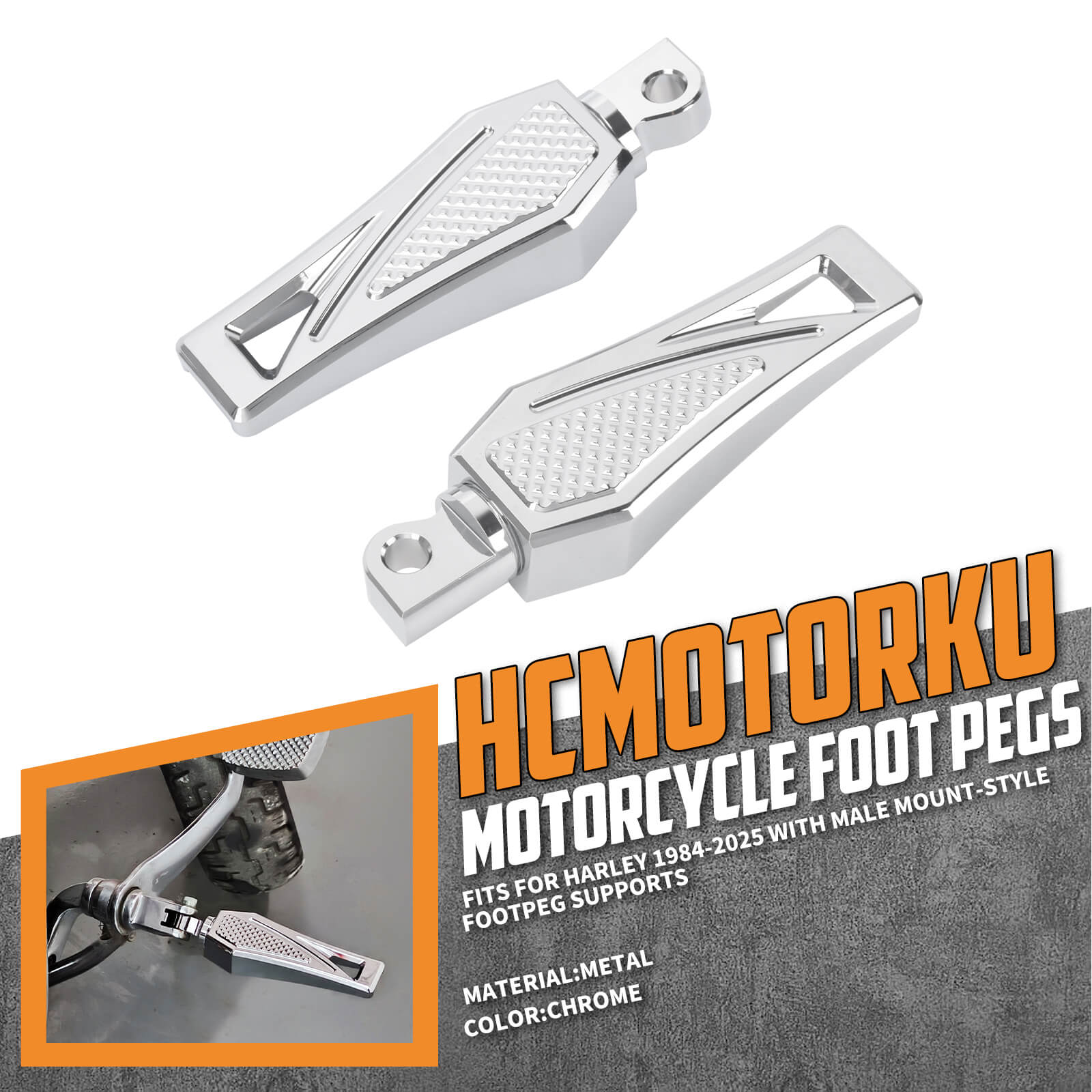 PE017202 HCmotorku Chrome Motorcycle Footpegs Footboards for Harley Softail Touring Electra Glide Road Glide Road King