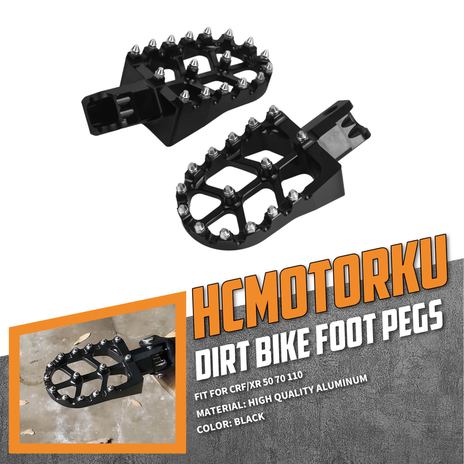 PE017701 HCmotorku Black Pit Bike Footpegs CNC Footpegs Footrests Black for Honda CRF50 CRF11 for Most Chinese Pit Bike
