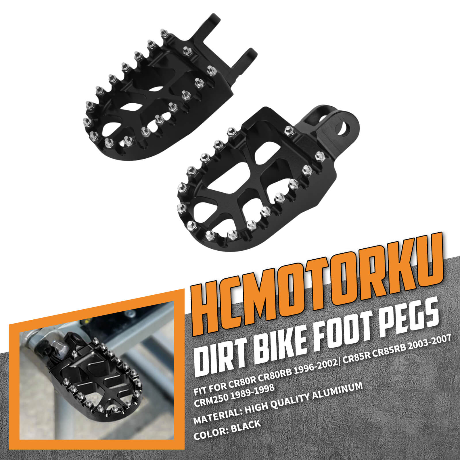 PE017801 HCmotorku Black Motorcycle Footpegs Footrests Pedals for Honda Kawasaki