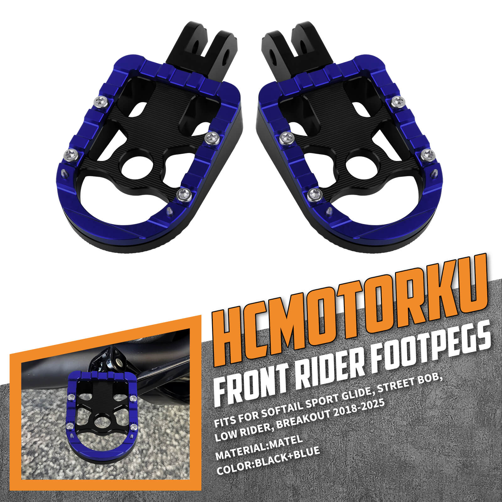 PE17903 HCmotorku Blue Rider Footpegs Footboards for Harley Softail  sport glide