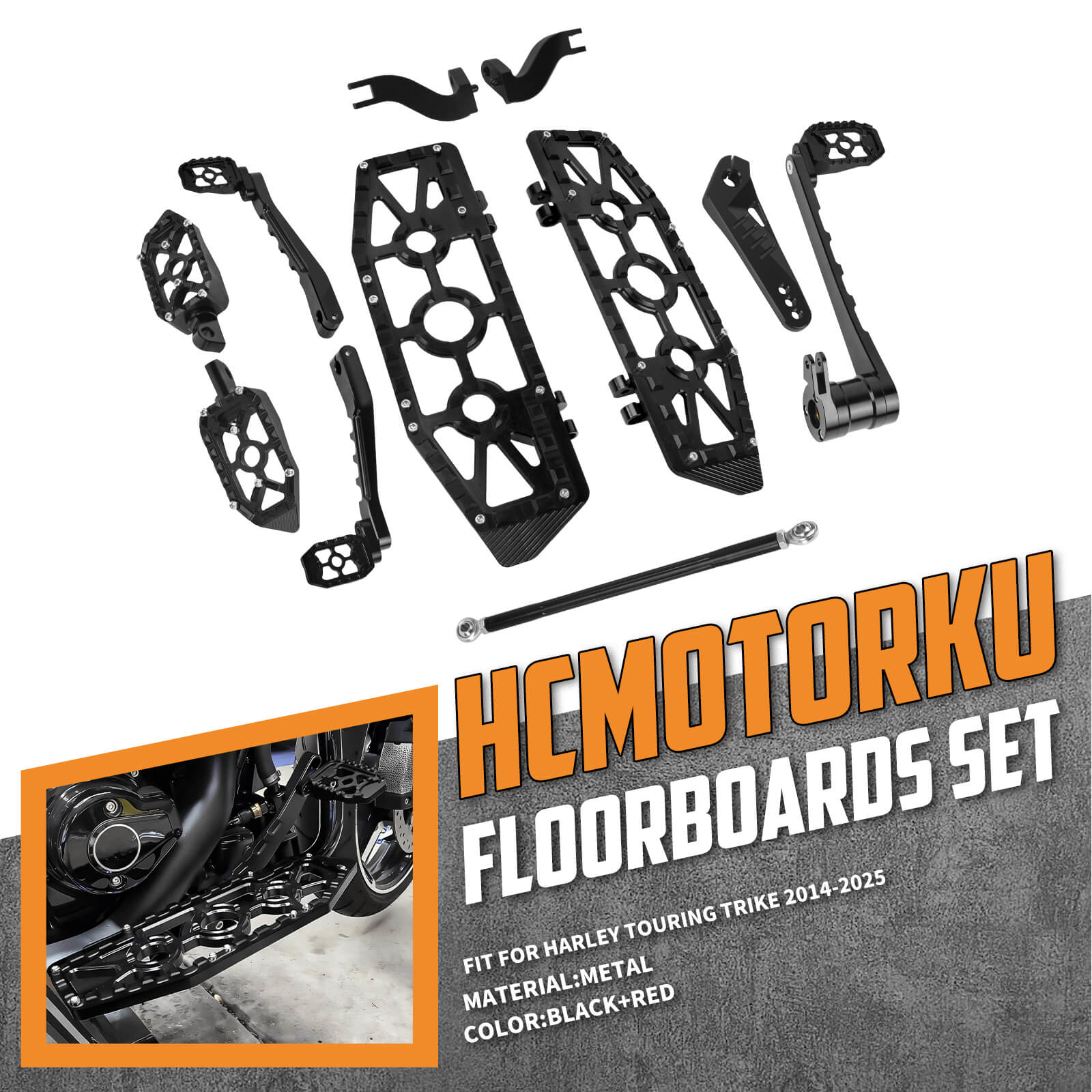 PE018401 HCmotorku Black Break Levers Footboards for Harley Touring ’14-up 