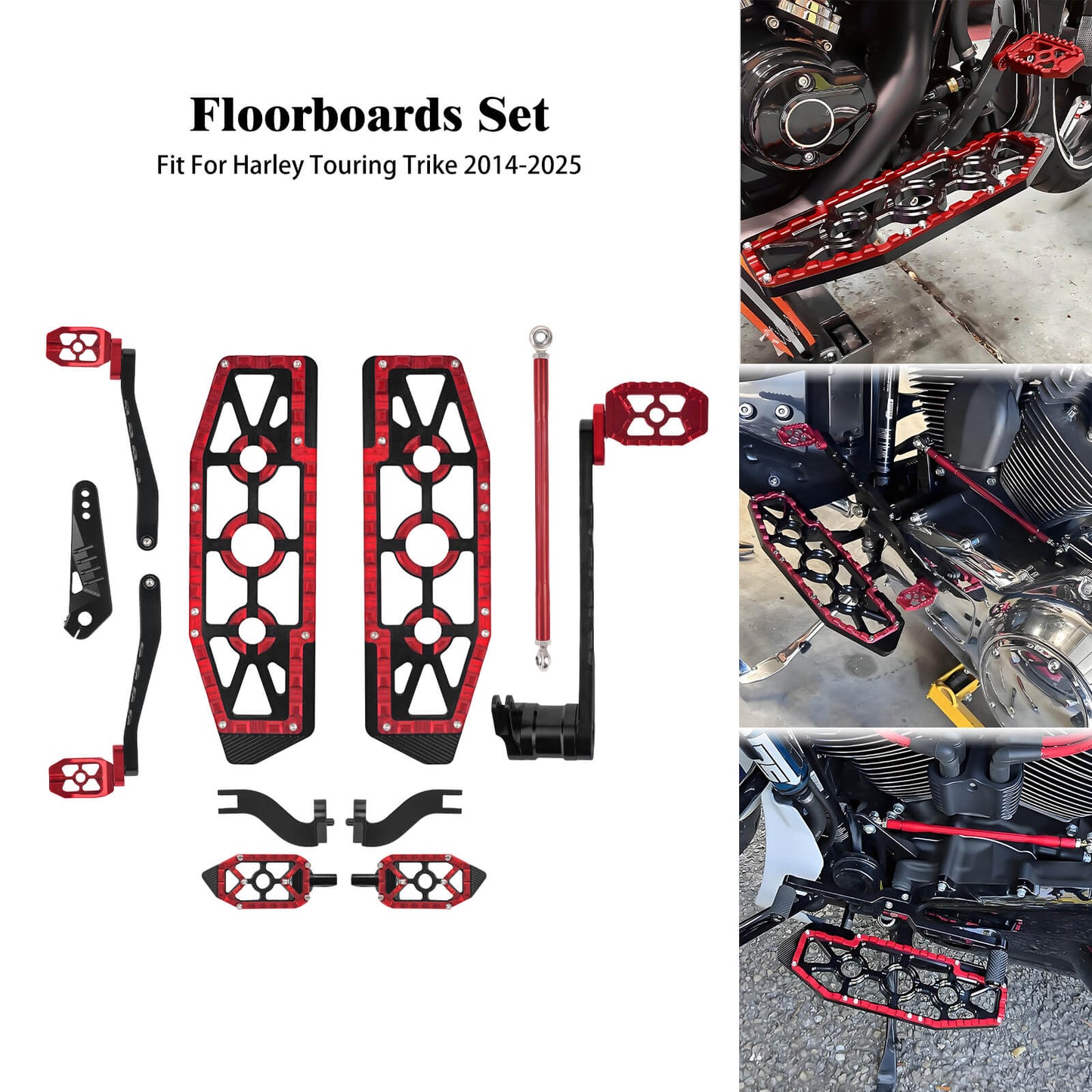 PE018402 HCmotorku Red Break Levers Footboards for Harley Touring ’14-up 