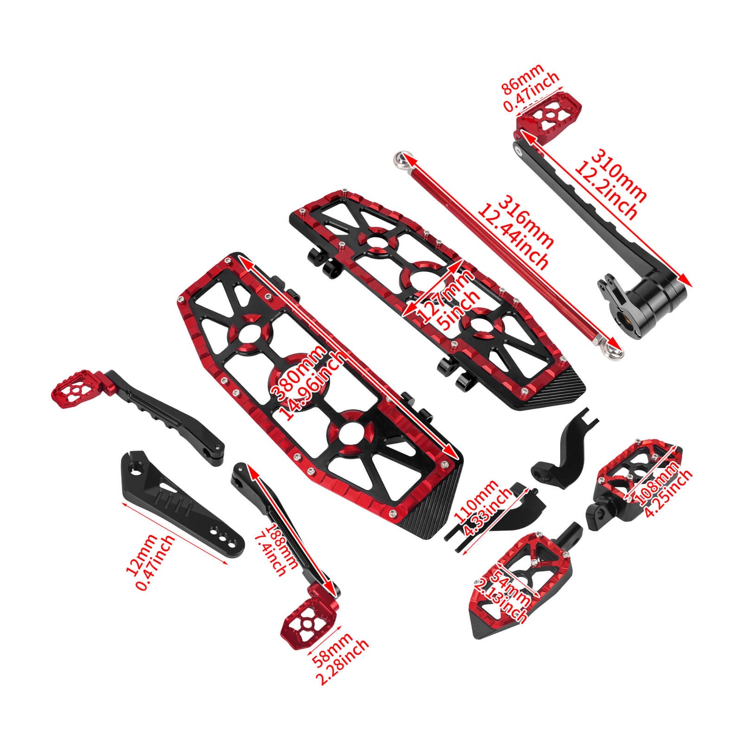 PE018402 HCmotorku Red Break Levers Footboards for Harley Touring ’14-up size