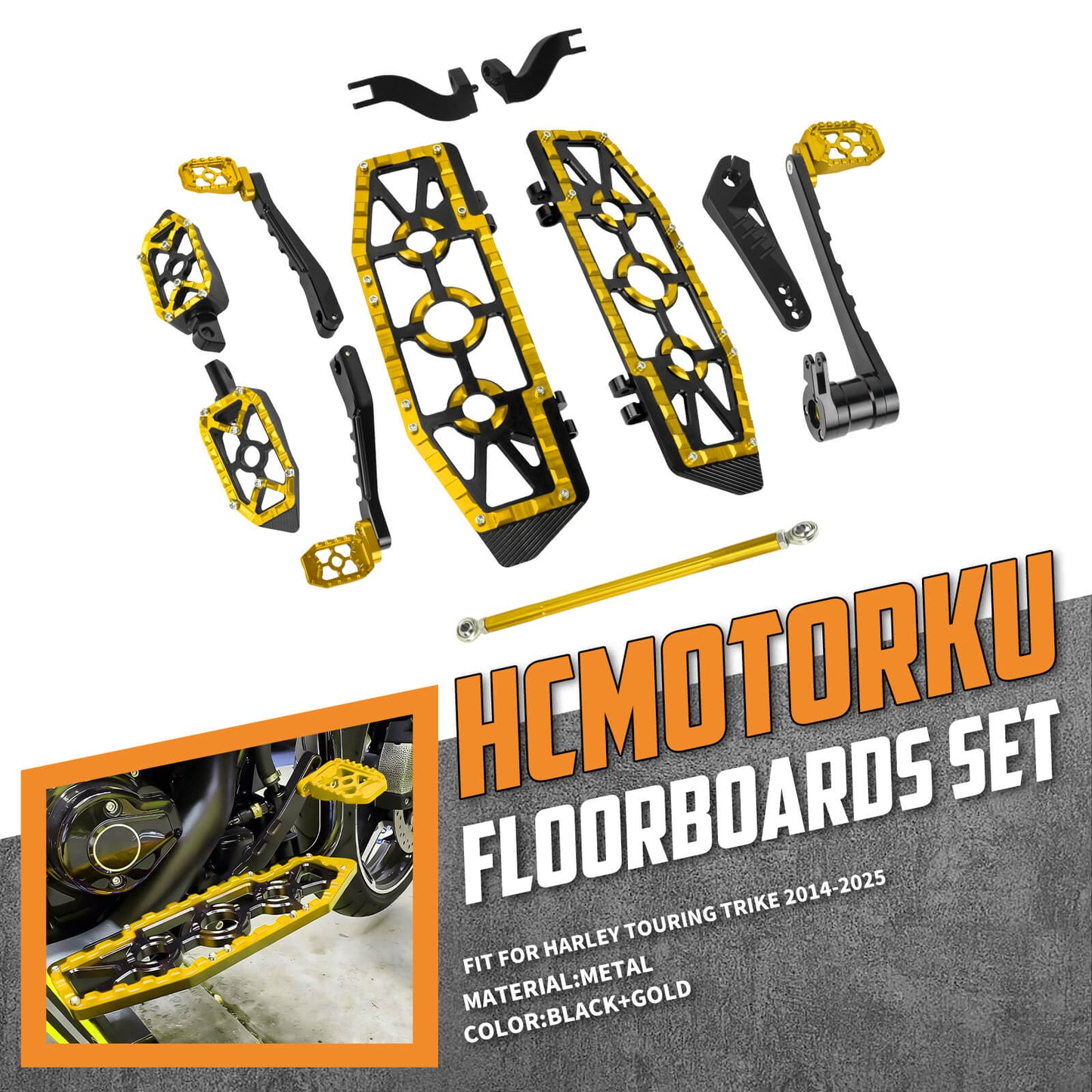 PE018403 HCmotorku Gold Break Levers Footboards for Harley Touring ’14-up 