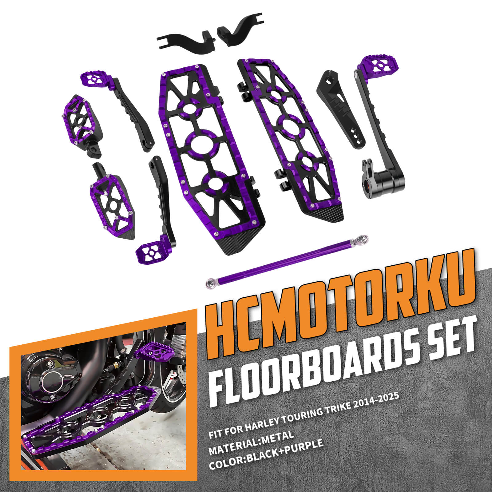 PE018404 HCmotorku Purple Break Levers Footboards for Harley Touring ’14-up 