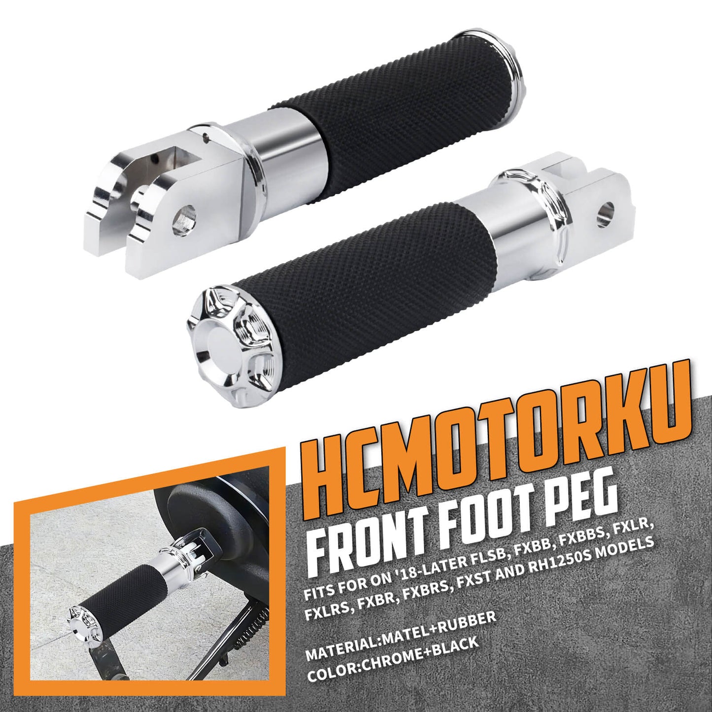 PE018702 HCmotorku Chrome Footpegs for Harley Softail  ’18-up 