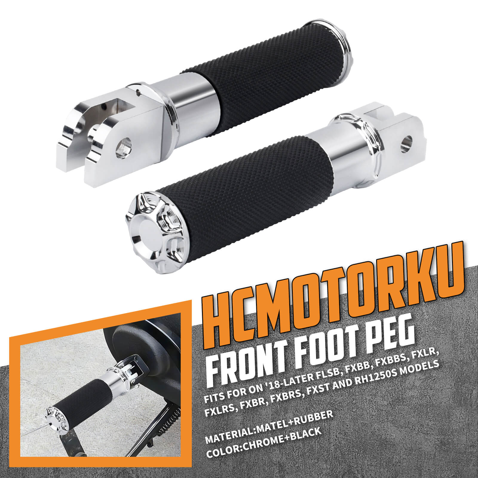 PE018702 HCmotorku Chrome Footpegs for Harley Softail  ’18-up 