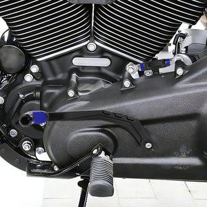 PE019003_HCmotorku_Anodized_Blue_Mid_Foot_Control_Set_with_Linkage_for_Harley Installation