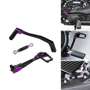 PE019004 HCmotorku Anodized Purple Mid Foot Control Set with Linkage for Harley Installation