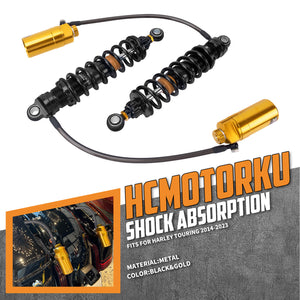 SU000102_HCmotorku_Gold Remote Adjustable Reservoir Rear Shcoks Absorber Suspension For Harley Touring ‘14-’25 Road Glide Road King Street Glide