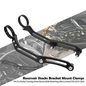 SU0003101 HCmotorku CNC Aluminum Remote Reservoir Shocks Bracket Mounting Clamps-Balck for Harley Touring ‘14-’24 Street Glide Road Glide Road King Electra Glide Installtion