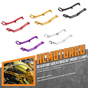 SU0003 HCmotorku CNC Aluminum Remote Reservoir Shocks Bracket Mounting Clamps for Harley Touring ‘14-’24 Street Glide Road Glide Road King Electra Glide