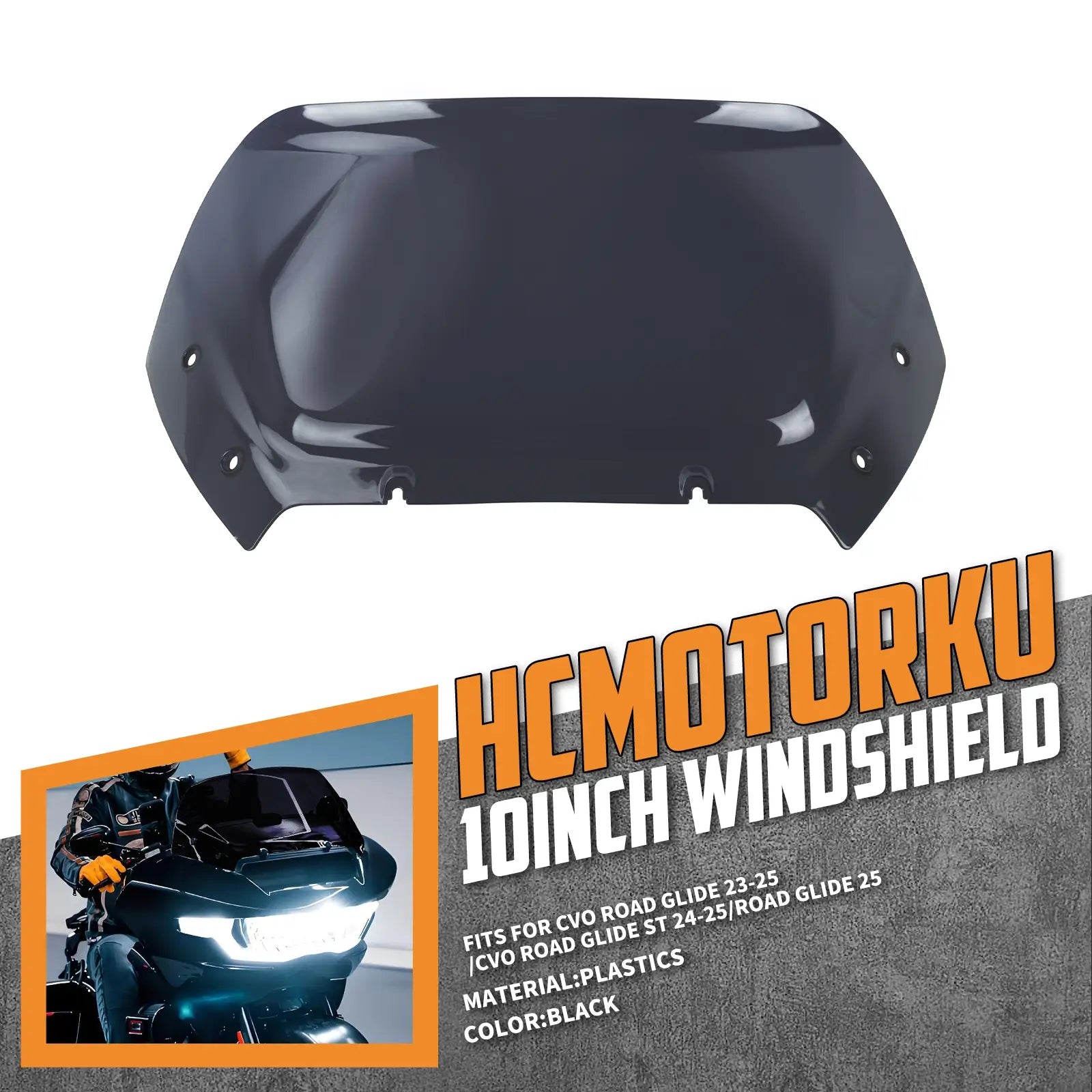 WI003901 hcmotorku Motorcycle 10" Windshield Black For Harley CVO Road Glide 2023