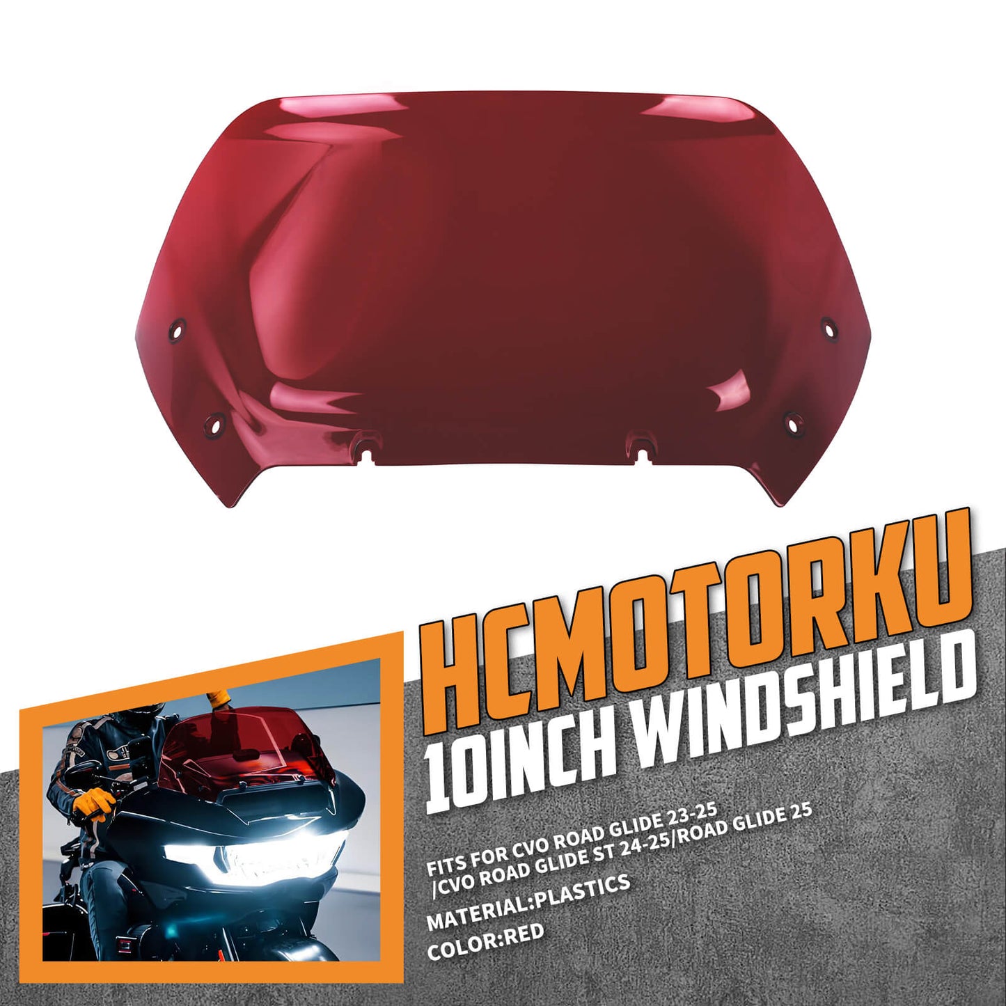 WI003904 hcmotorku harley 10" windshield cvo road glide - red