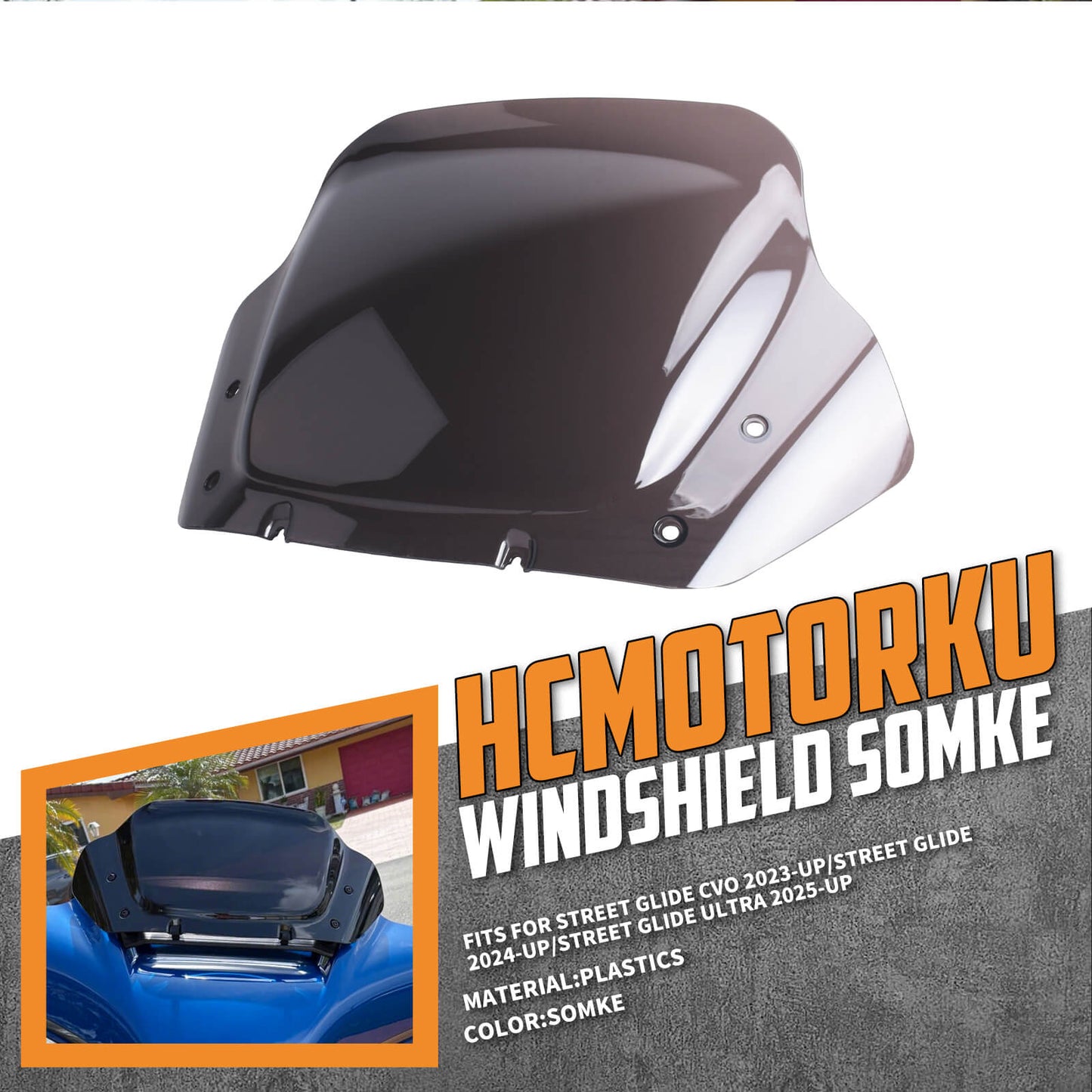 WI004301_HCmotorku_Black 14” Windshield Windscreen for Harley Touring Street Glide ’24-Up CVO Street Glide ‘23-Up Installation