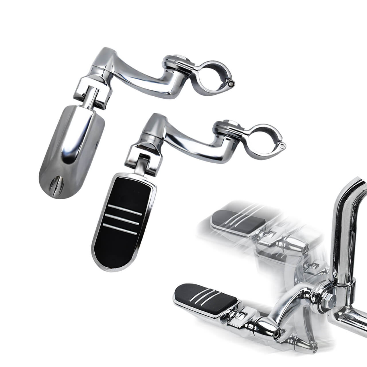 ZH000068 HCmotorku Universal Heavy Duty 1-1/4” Chrome Highway Pegs & Support Mount Fits Harley
