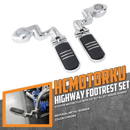 ZH000068 HCmotorku Universal Heavy Duty 1-1/4” Chrome Highway Pegs & Support Mount Fits Harley