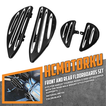 ZH000121 HCmotorku_ CNC Black Footboards Set Front Rear Floorboards for Harley Softail Touring