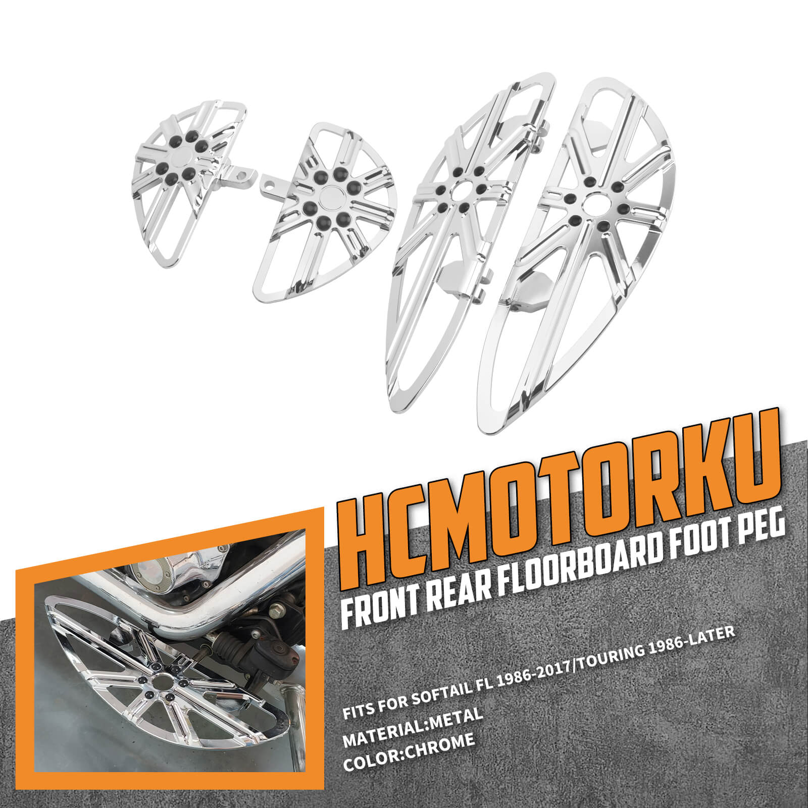 ZH000862_HCmotorku_Chrome Front and Rear Footboards Floorboards Set for Harley Softail
