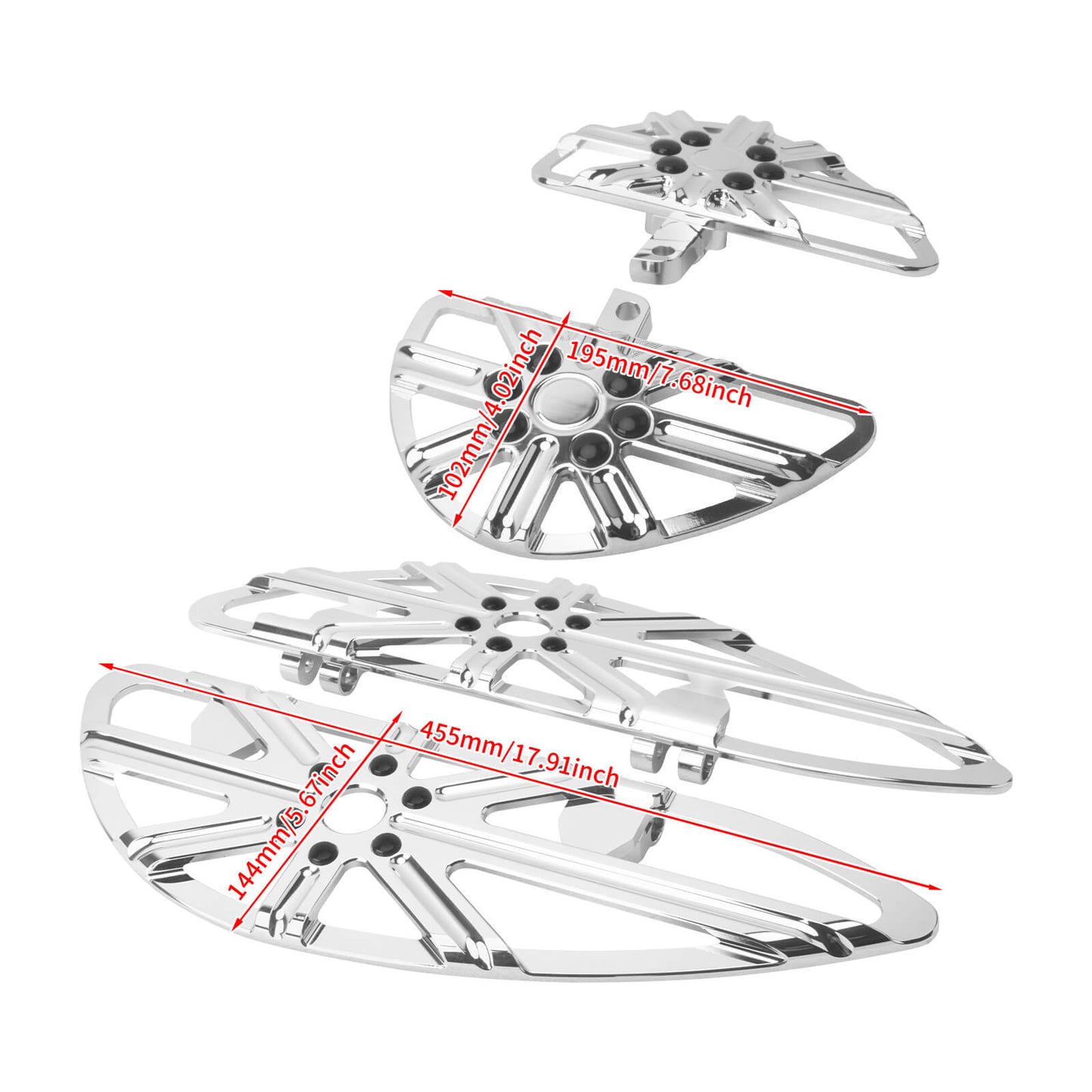 ZH000862_HCmotorku_Chrome Front and Rear Footboards Floorboards Set for Harley Softail Size