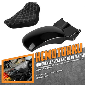 ZHCB0009 HCmotorku Fender Seat Set For Harley Softail '18-'25 Installation White Stitching