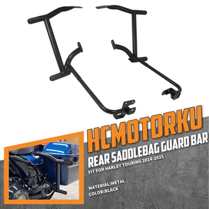 ZHFR0001_HCmotorku_Black Iron Rear Saddlebag Crash Bars Guard Protector For Harley Touring '14-Up