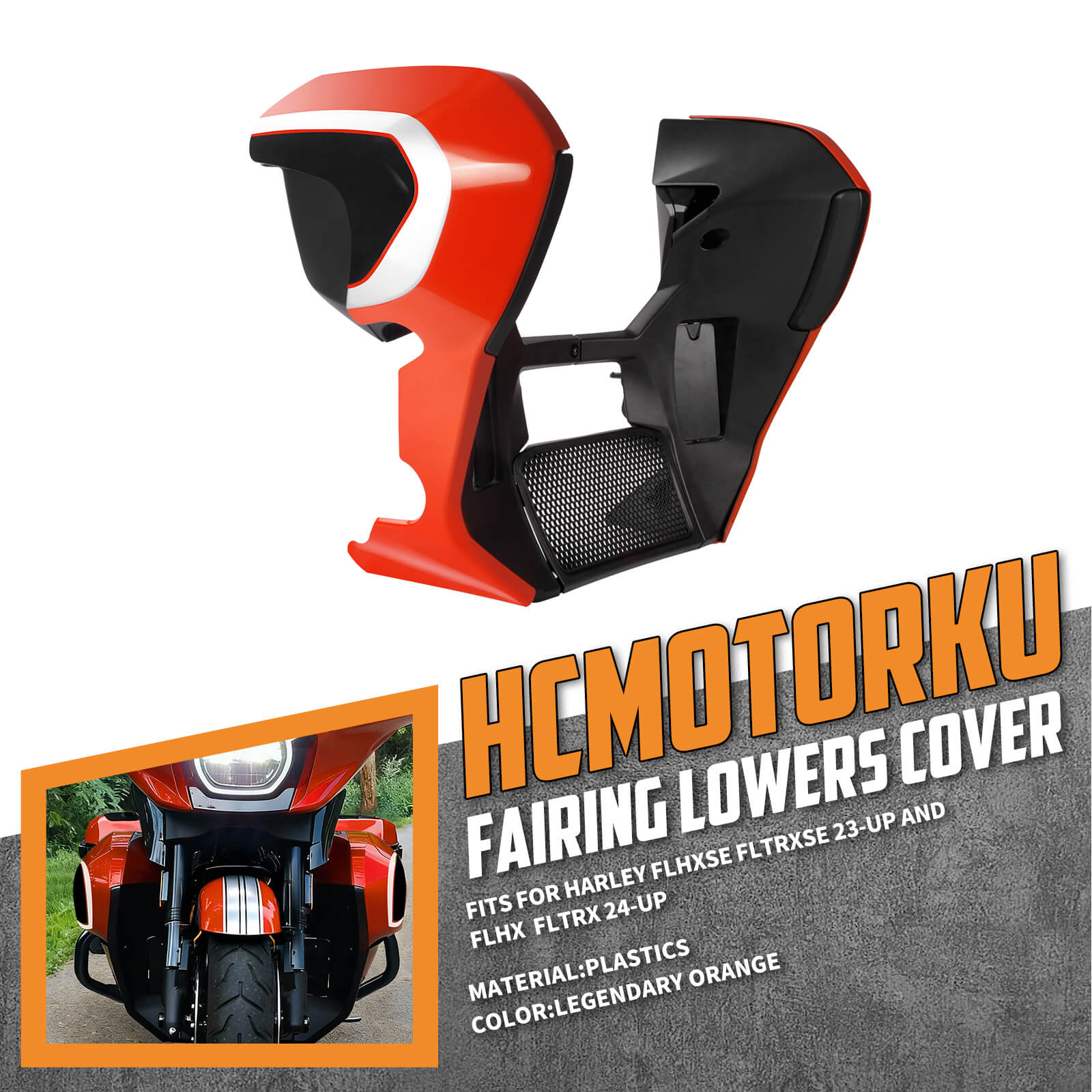 ZHFR0013 HCmotorku Customized Orange Lower Fairing Crash Bar Set for Harley Touring Street Glide Road Glide ‘23-’25 