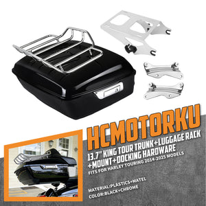 13.7" King Tour Trunk with Chrome Mounting Rack for 2014-2025 Harley Touring | HCmotorku