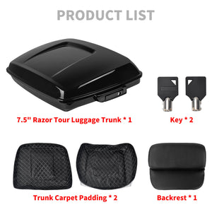 7.5" Razor Tour Luggage Trunk w/Carpet Liners for Harley Touring '14-'25 | HCmotorku