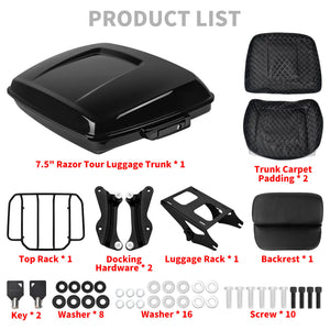 Complete 7.5" Razor Tour Pack Trunk w/ Quick Detach Rack for Harley Touring | HCmotorku