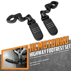ZHPE0037 HCmotorku Universal Heavy Duty 1-1/4” Black Highway Pegs & Support Mount Fits Harley