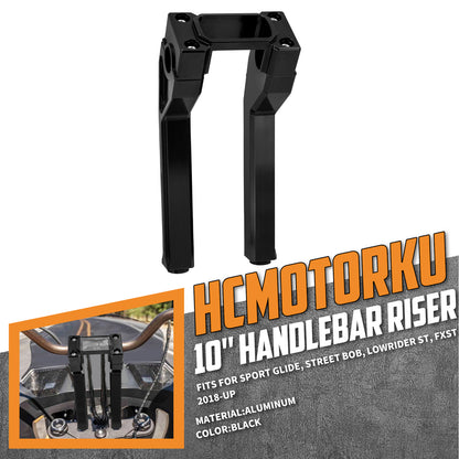 1" Handlebar 10" Riser Clamp Kit Black For Harley Softail Street Bob Low Rider ST | HCmotorku