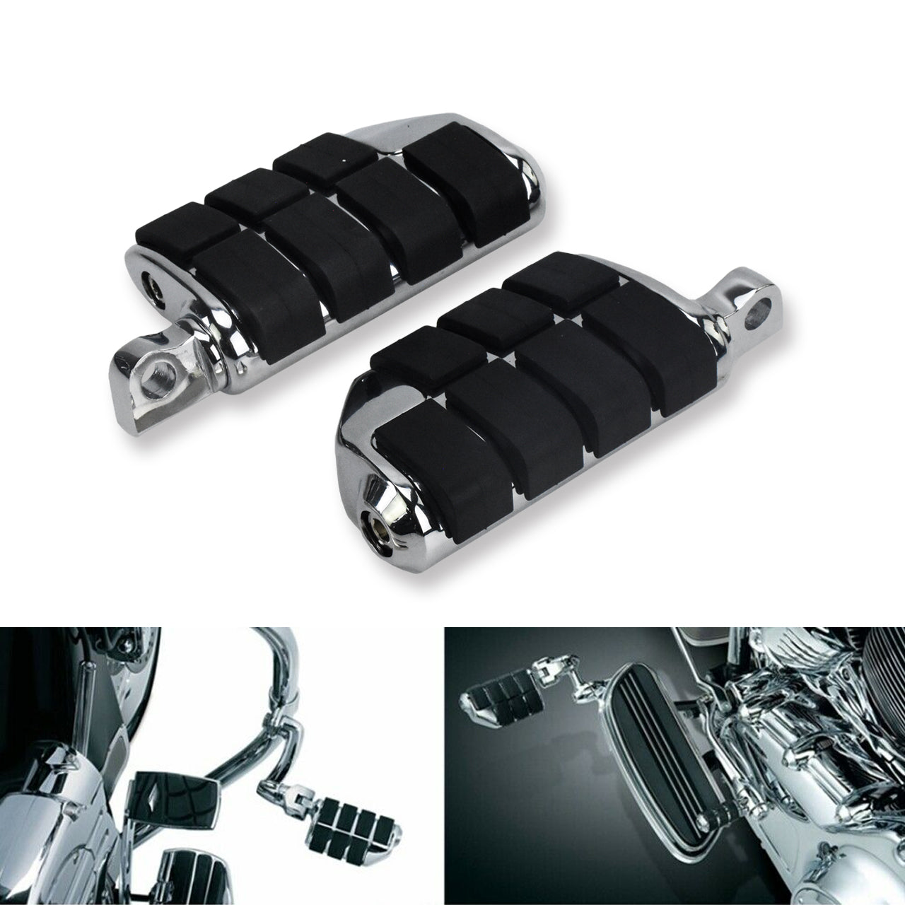 Billet Rubber Mount Footpegs Rest Chrome Fit For Touring Softail Sportster Dyna | HCmotorku