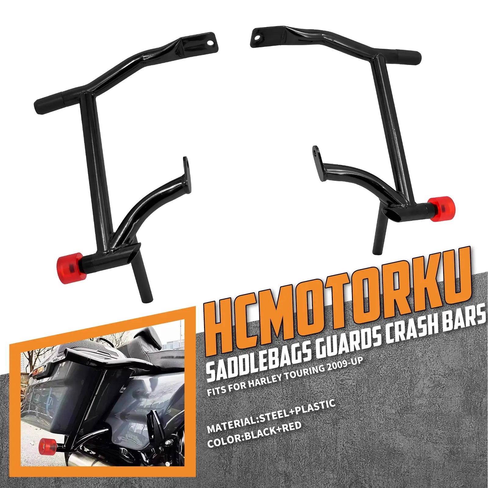 Harley Touring Saddlebag Guard Crash Bars w Red Rollers HCmotorku