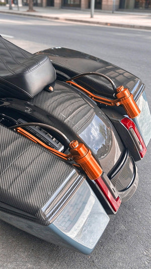 Orange Reservoir Remote Adjustable Rear Shocks Suspension For Harley Touring '14-'26丨HCmotorku